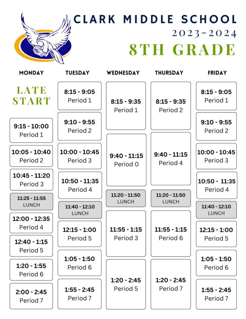 Grade 8 schedule of classes