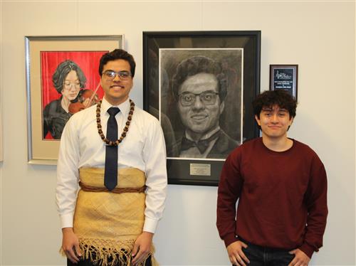 From left: Most Outstanding Fine Arts Senior Teanekuma Pulini and Exemplary Artist Matthew Peterson