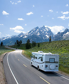 Camper driving on road