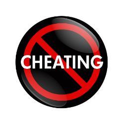 The word cheating with red circle and cross out symbol