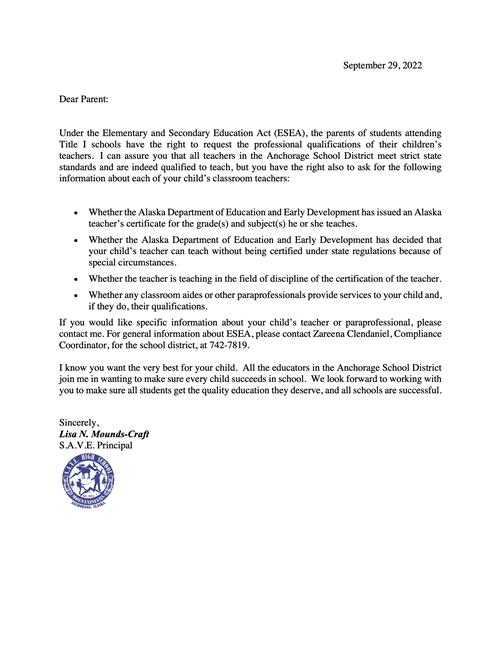 Title 1 Letter