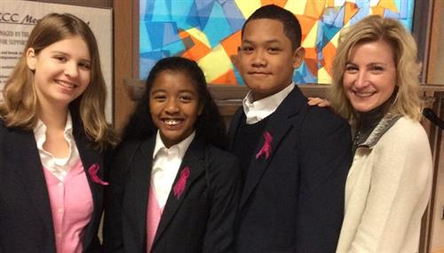 Superintendent Deena Bishop and students 