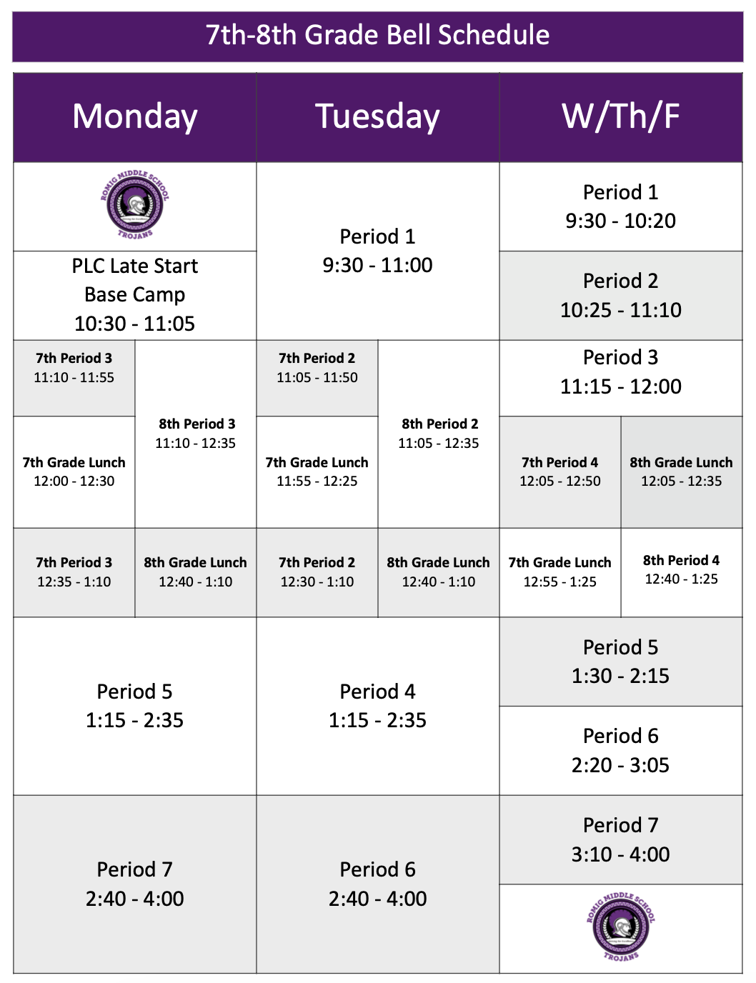 7th-8th Grade Romig Bell Schedule