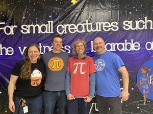 Romig HG teachers pose with Pi t-shirts 