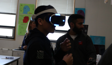 student participating in virtual reality application 