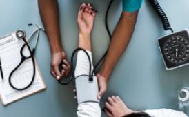 aerial view of blood pressure exam 