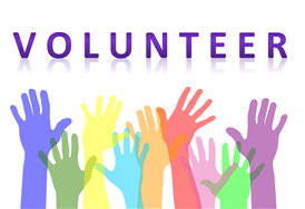  the word volunteer with outstretched hands below it