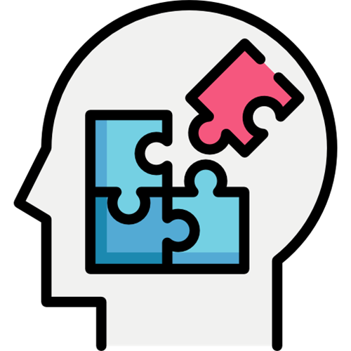 A head with puzzle pieces trying to fit together