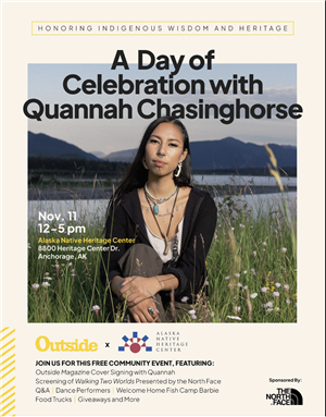 Day of Celebration with Quannah Chasinghorse at the Alaska Native Center on Nov 11 12-5pm