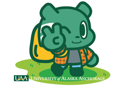  UAA Seawolf emblem with a gold and green seawolf