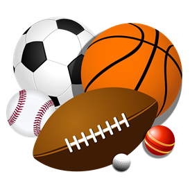  images of sports implements football, baseball, etc.