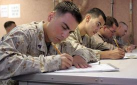  military personnel taking an exam