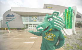  UAA Seawolf mascot on UAA campus